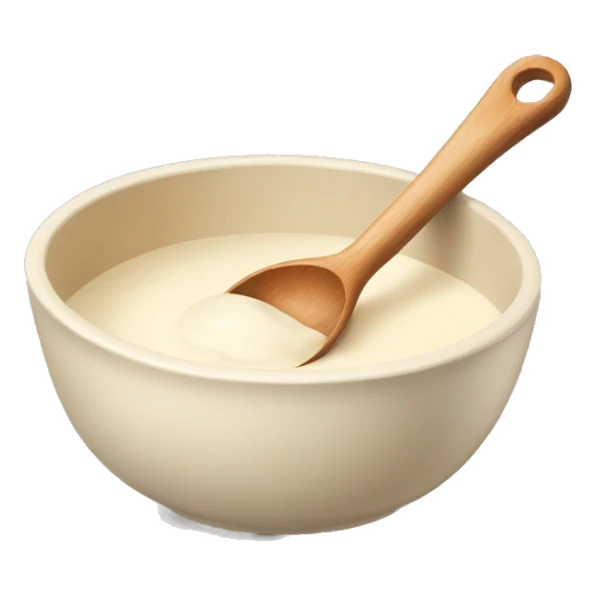 A cream ceramic baking bowl with a wooden spoon in it sticker