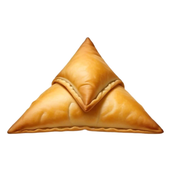 Samosa Cinematic Realistic Samosa Snack Emoji, depicted as a crispy, golden triangular pastry filled with spiced vegetables or meat, rendered with rich textures and vibrant, appetizing lighting. sticker