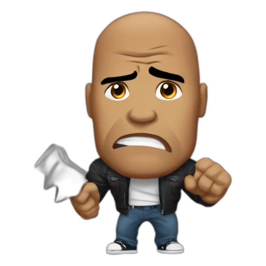 The rock with angry face while holding up a stop sign sticker