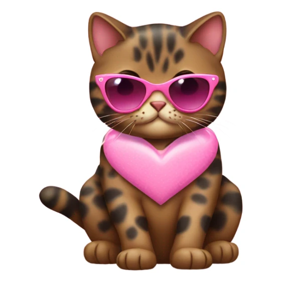 Cute fat tortishell cat wearing pink heart shaped sunglasses sticker