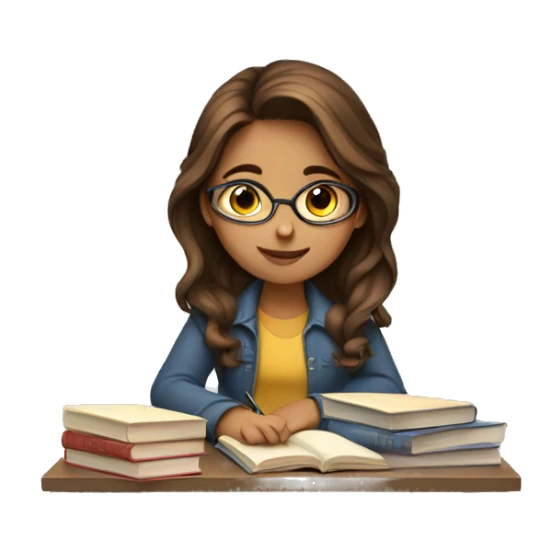 Girl with brown hair studying with lots of books sticker