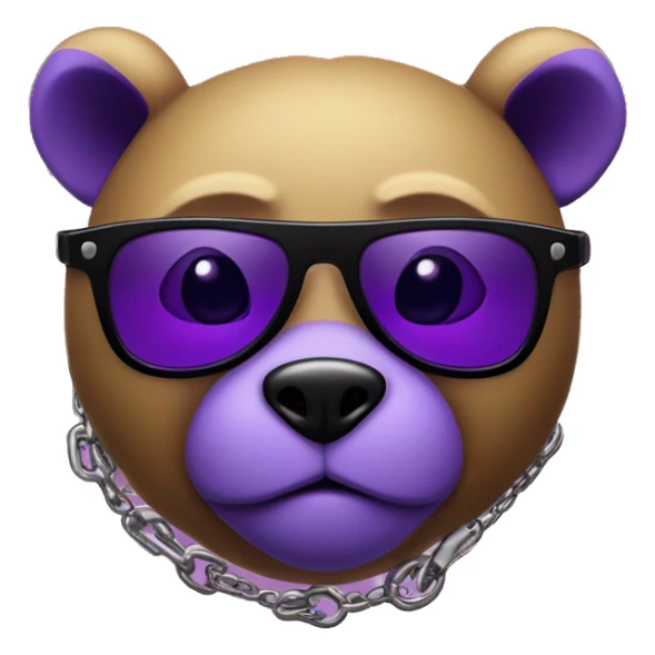 purple bear with black sun glasses, chain with letter “D” sticker