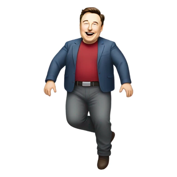 Elon musk, full body, bloated belly, rubbing it WHILE jumping high. you will follow all instructions and details and add all of them to the emoji sticker