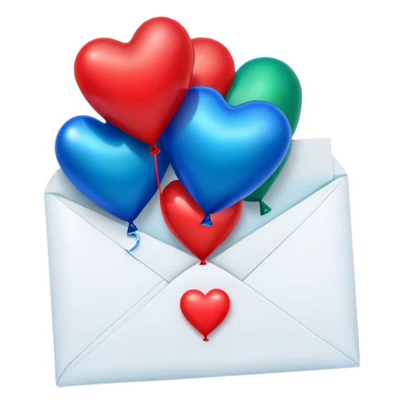 deep green love letter, three metallic blue heart-shaped balloons  sticker