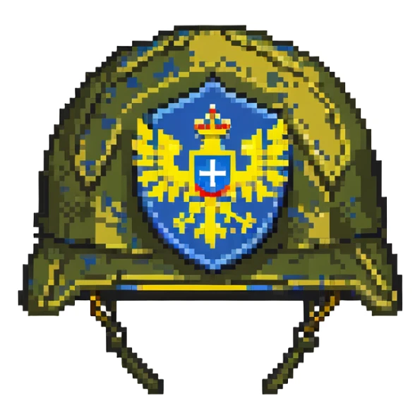Ukrainian army helmet with blue and yellow emblem, combat headgear sticker
