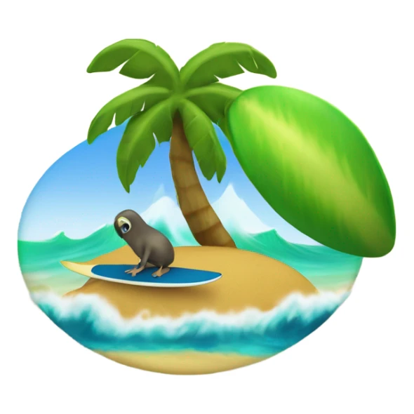 A kiwi a surfboard and an island sticker