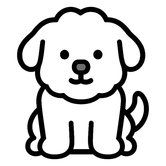 white fluffy little puppy, color outline icon style sticker