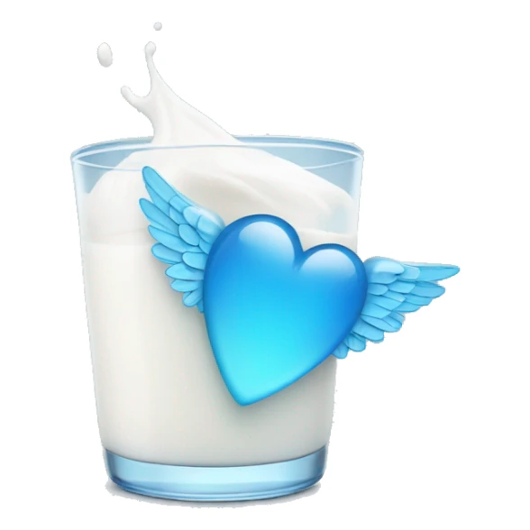Blue heart glass with milk with wings sticker