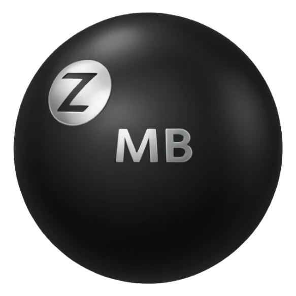 Black Ball with MB written on in the middle of it. Nothing else no holes or anything. sticker