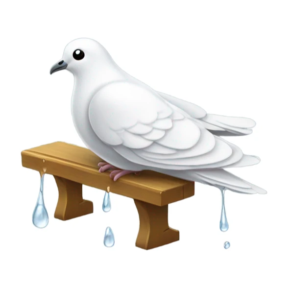 A dove sitting on a bench, hitting its knee with its wing, laughing to tears with water dripping from its eyes. sticker