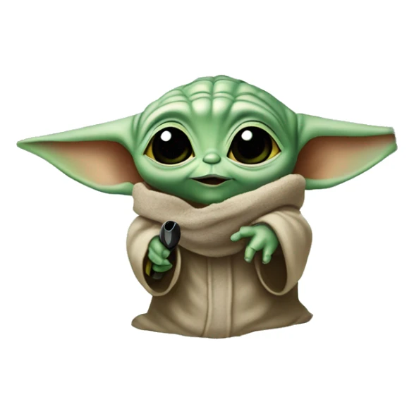 Baby Yoda looks through a magnifying glass sticker