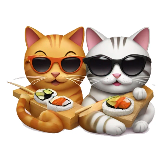 two cats wearing sunglasses eating sushi sticker