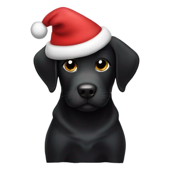 Black lab puppy wearing Christmas hat sticker