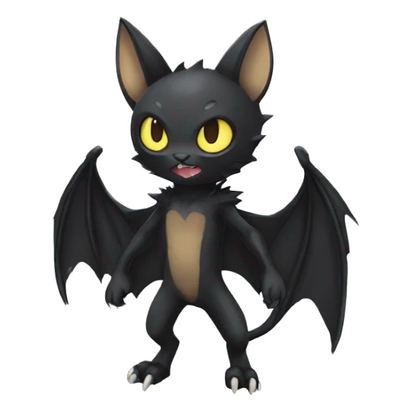 Black edgy bat-cat-Fakemon full-body sticker
