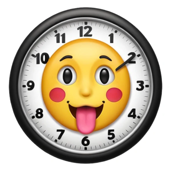 A emoji sticking its tongue out with clock it fingers  sticker