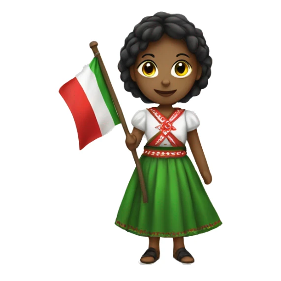 A girl wearing folklore dress holding white, green and red flag sticker