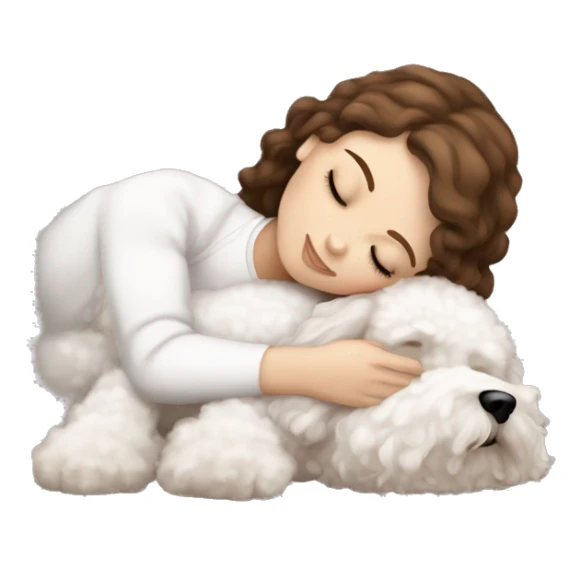 White girl brown hair sleeping with Mini Bichon sticker