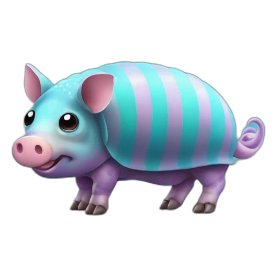 Iridescent spotted striped cyan purple gradient pig armadillo cow centipede insect with star markings star shaped spots sticker