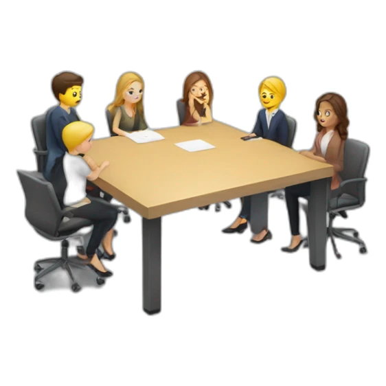 meeting table with young white people seated sticker
