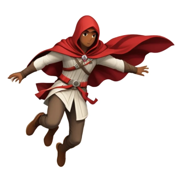 An icon featuring a hero performing a leap of faith from a tower in Florence, inspired by adventure games like Assassin's Creed. The design captures the dramatic moment mid-air, with detailed architecture and a bustling city below. Transparent background sticker