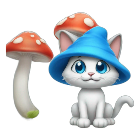 Smurf cat with mushrooms hat and mashrooms sticker