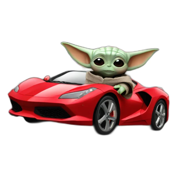baby yoda driving a red ferrary in paris sticker
