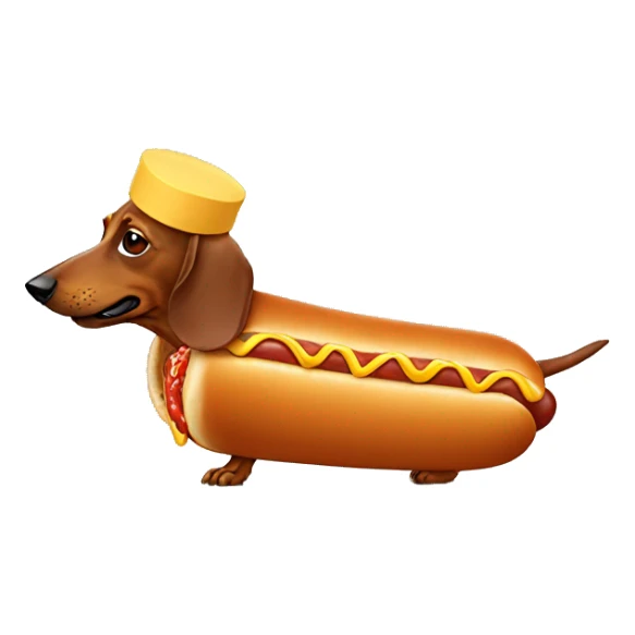 a dachshund in a hot dog costume sticker