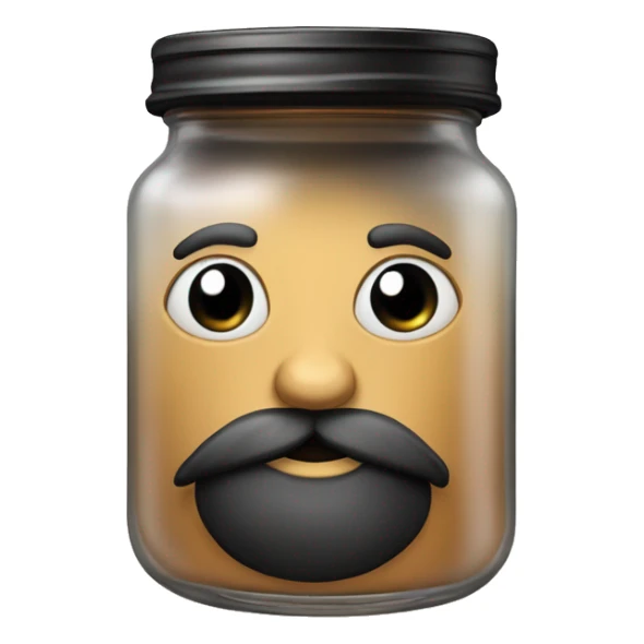 Anthropomorphic glass jar with a black beard tan skin sticker
