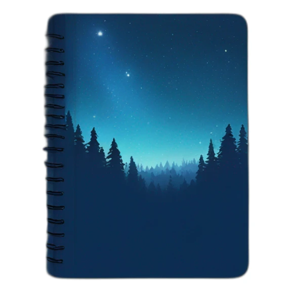 blue journal with cover picturing night sky in forest sticker