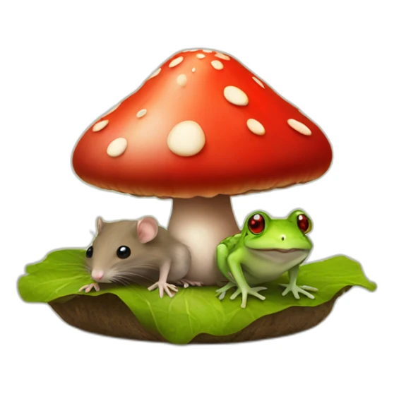 Rat on top of a red mushroom along with a frog sticker