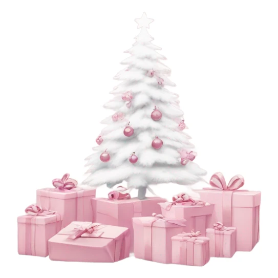 Light pink Christmas gifts under a white Christmas tree  sticker