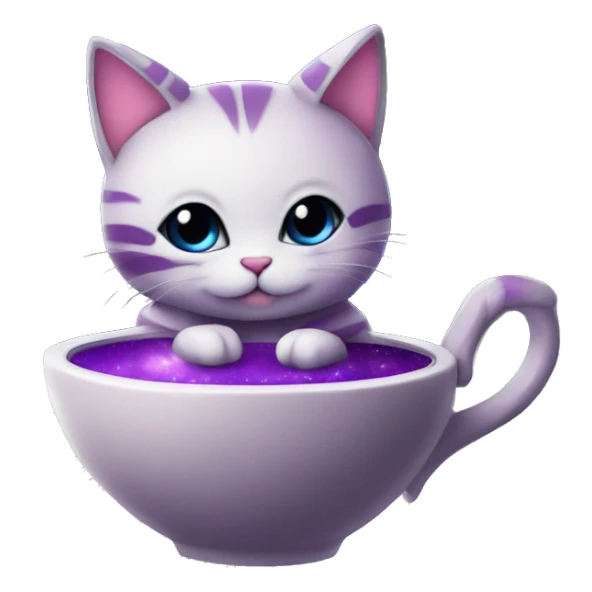 Cute purple hoverpetcat in a space ship in the moon with a cup of coffe sticker