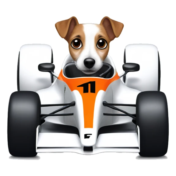 Jack Russell sitting in a formula 1 McLaren car sticker