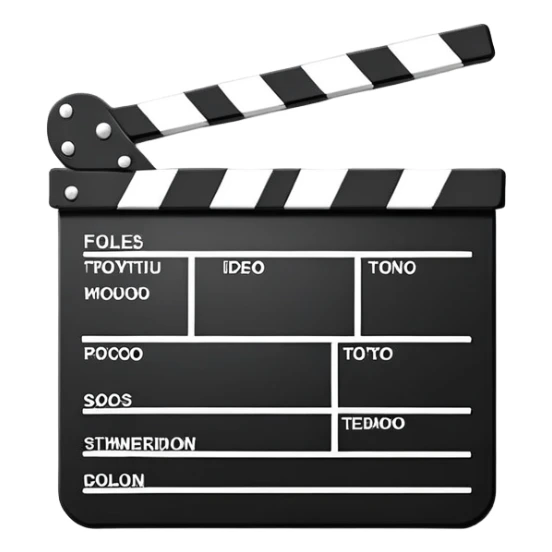 Flat design movie clapperboard with subtle shadow, black and white with minimal stripes, clean iOS emoji style sticker