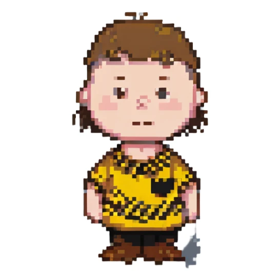 Charlie Brown pixel art style yellow zigzag shirt simple background sticker