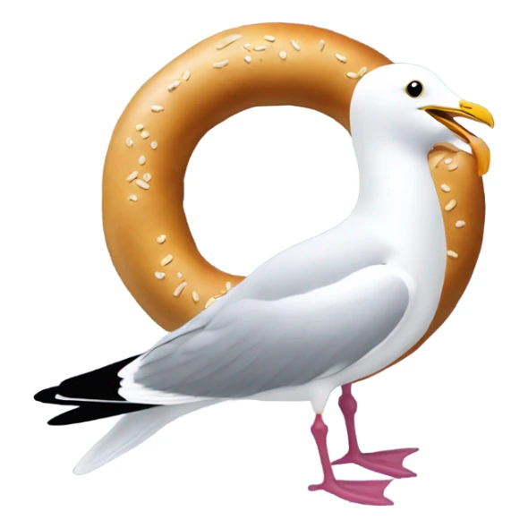 A seagull with a bagel in its mouth sticker