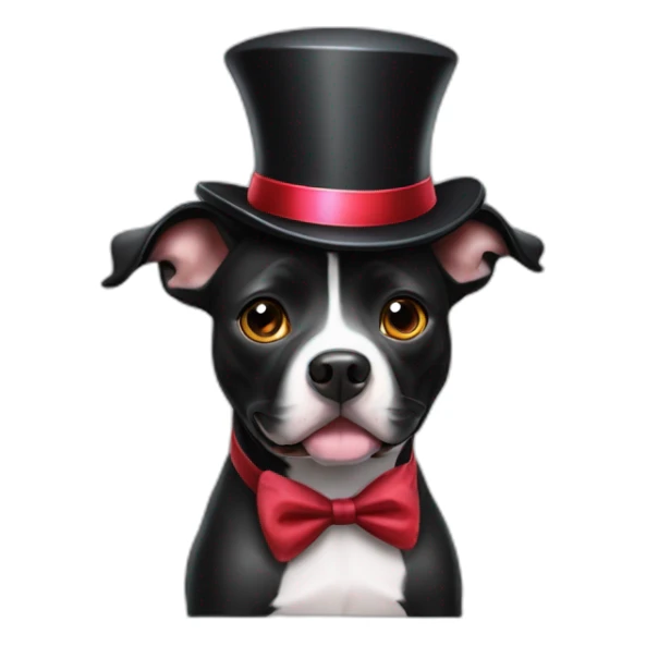 Black Staffordshire bull-terrier with an magician hat sticker