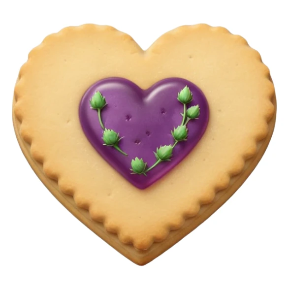 Realistic shortbread cookie in the shape of a heart with Thistle jelly middle filling and sprinkled powder sugar on top. sticker