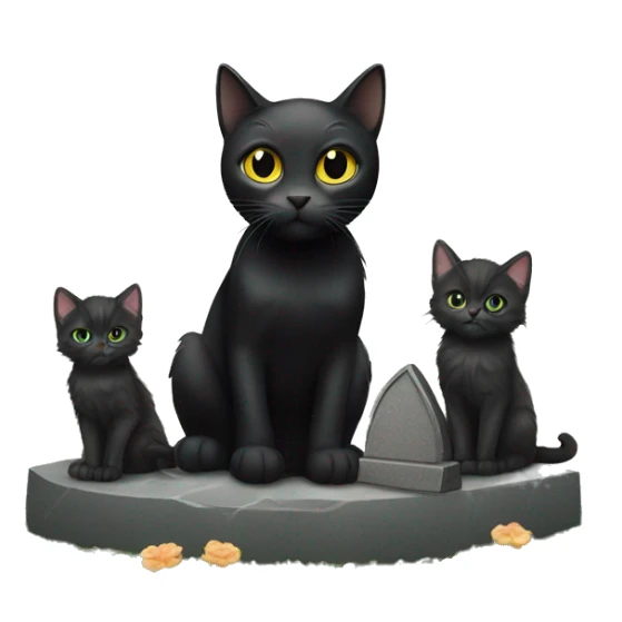 Black cat and kittens around grave stone sticker