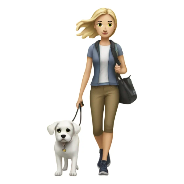 White girl taking her dog on a walk sticker
