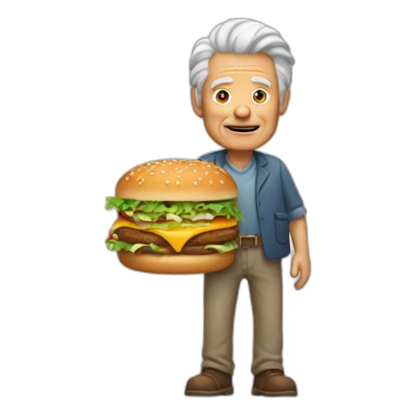 old man with red hairs and with a big mac in his left hand sticker