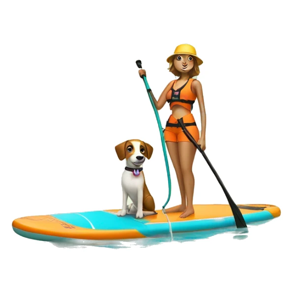 stand up paddle board with girl and dog in life jackets  sticker