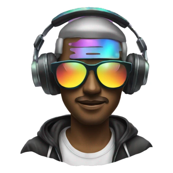 A dj wearing sunglasses playing music, record, vinyl, oilslick holographic sticker