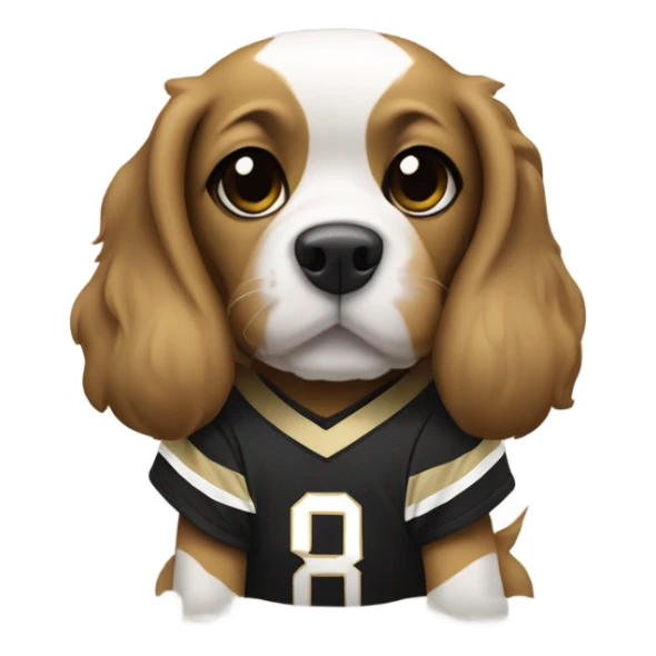 Dog wearing New Orleans Saints jersey sticker