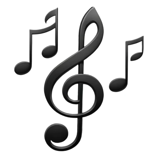 Minimalistic flat vector icon, iOS style, thin black contour on white background. Treble clef and musical notes. Clean, no text, no shadows.
 sticker