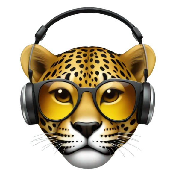 sexy jaguar dj, emoji head, looking forward, wearing dark sunglasses, wearing over-ear headphones on top of head sticker