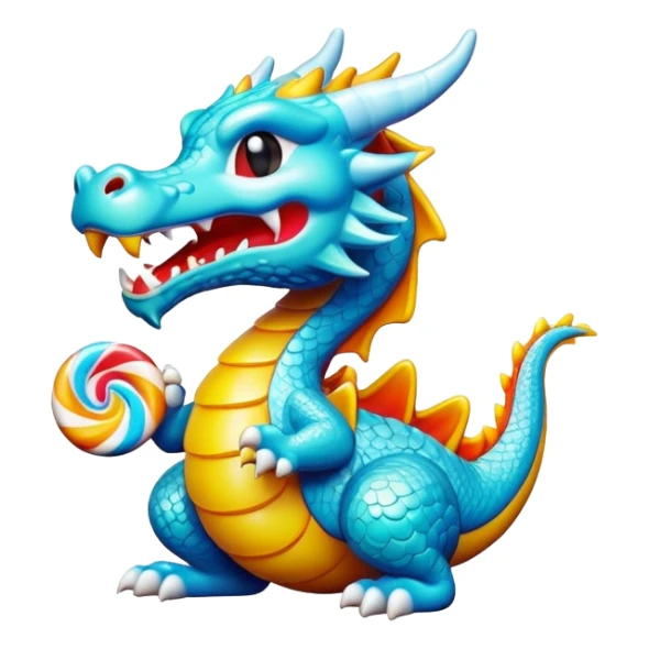 Beijing sugar-blown animal figurines traditional craft candy, simplified emoji style with bold outlines and bright colors, cartoon style dragon shaped sugar art sticker