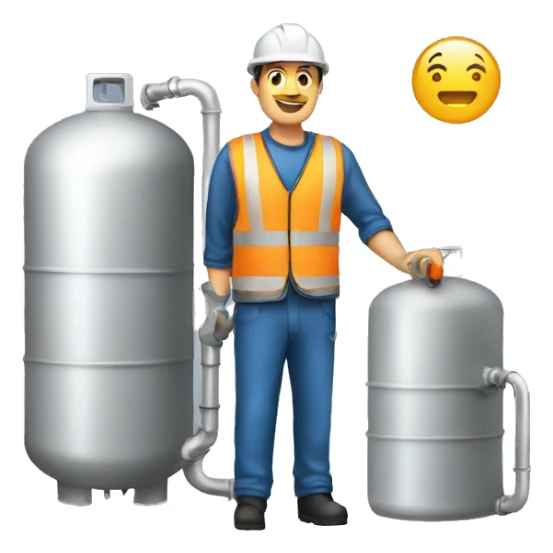 male worker standing next to a gas tank sticker