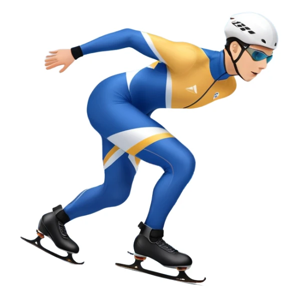 An icon showing a speed skater gliding on a professional oval ice track, captured in mid-motion with aerodynamic posture and sleek skates. The background features snowy mountains, flags, and a clear blue sky. Transparent background reflects the speed and elegance of the sport. sticker