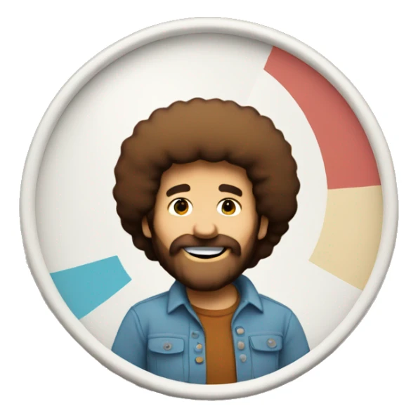 bob ross holding a painting showing a pie chart sticker